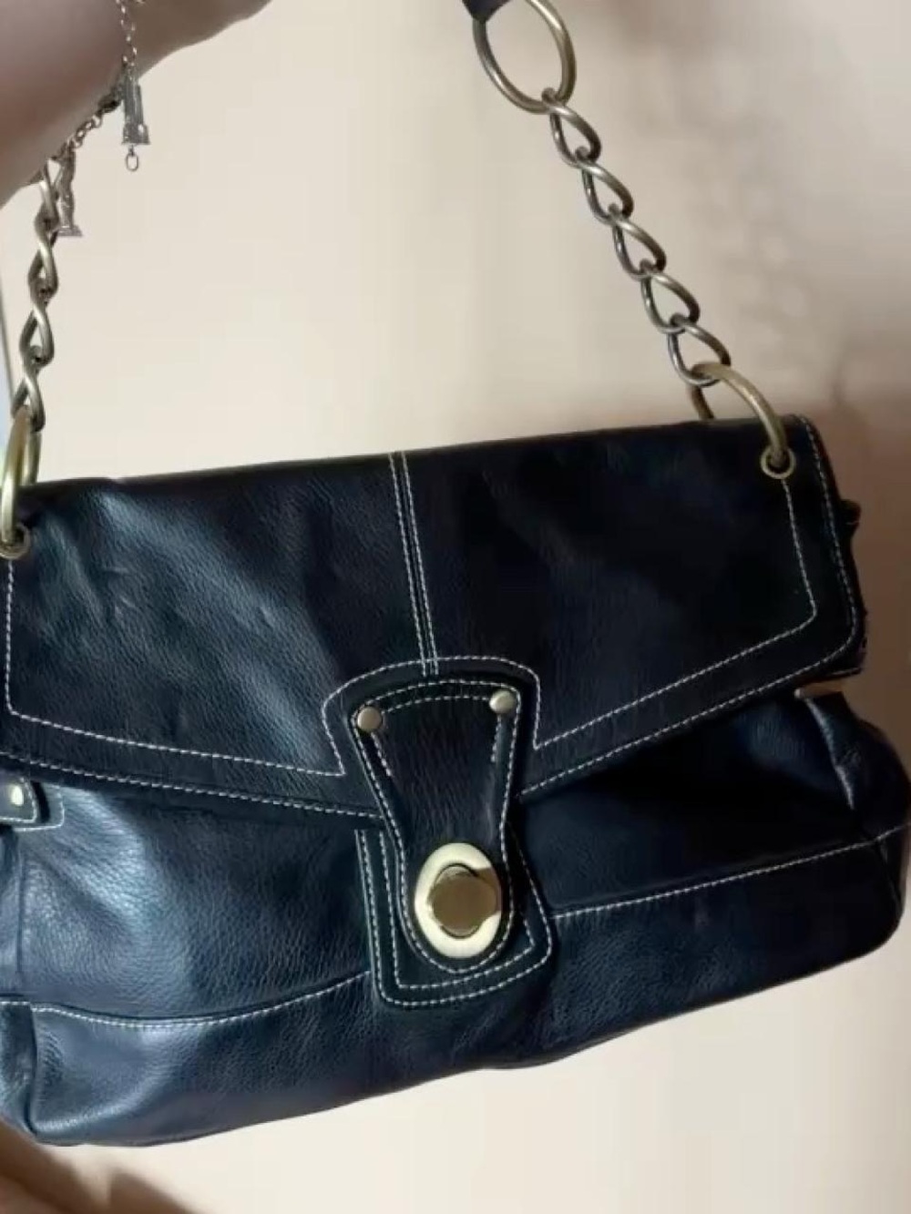 Soprano Black Leather Shoulder Bag with Gold Hardware - Picture 8 of 8